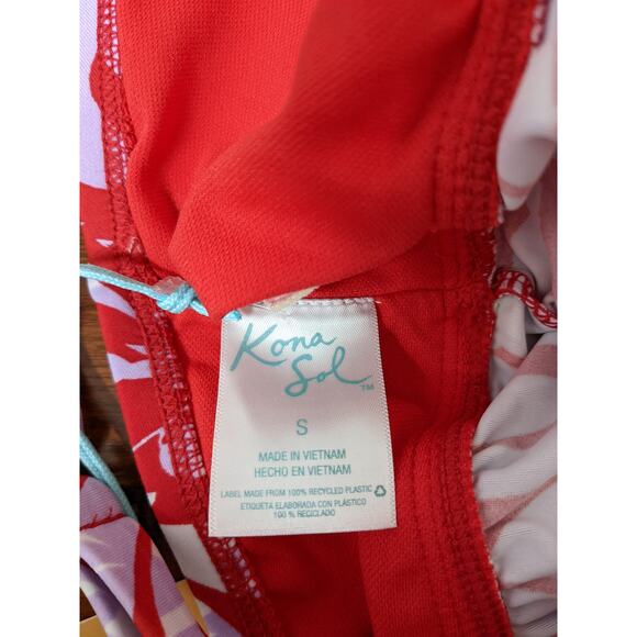 Kona Sol Tankini S Red Purple Palm Plant Tropical Swimsuit Top Deep VNeck Modest - Picture 7 of 12